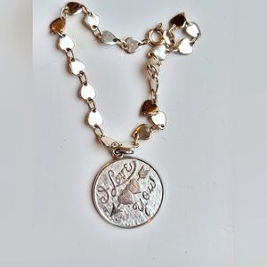Vintage Sterling Silver Charm I Love You Heart Pendant Valendtine's Day Bracelet